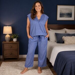 Gilligan & O'Malley Pajama Set Women's XL Blue Capris Cottagecore Coastal Comfy